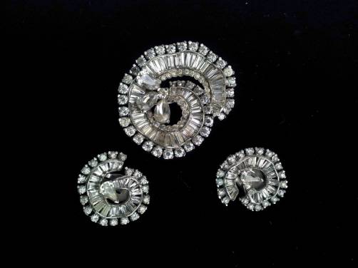 Jomaz jewelry, a pin & matching earrings, 1950`s ca, American